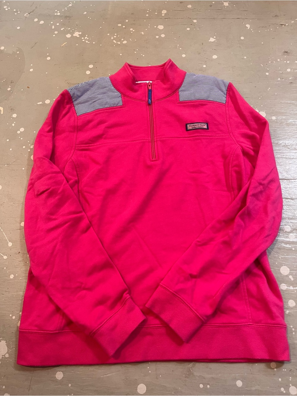 Vineyard Vines Kids Half-Zip Pullover in Bright Pink with Blue Shoulders